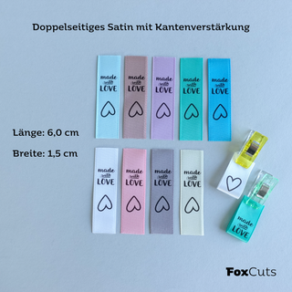 3 Labels zum Einnähen "made with LOVE"
